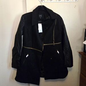 Rampage mid length velveteen whimsygoth coat with gold zipper detail medium